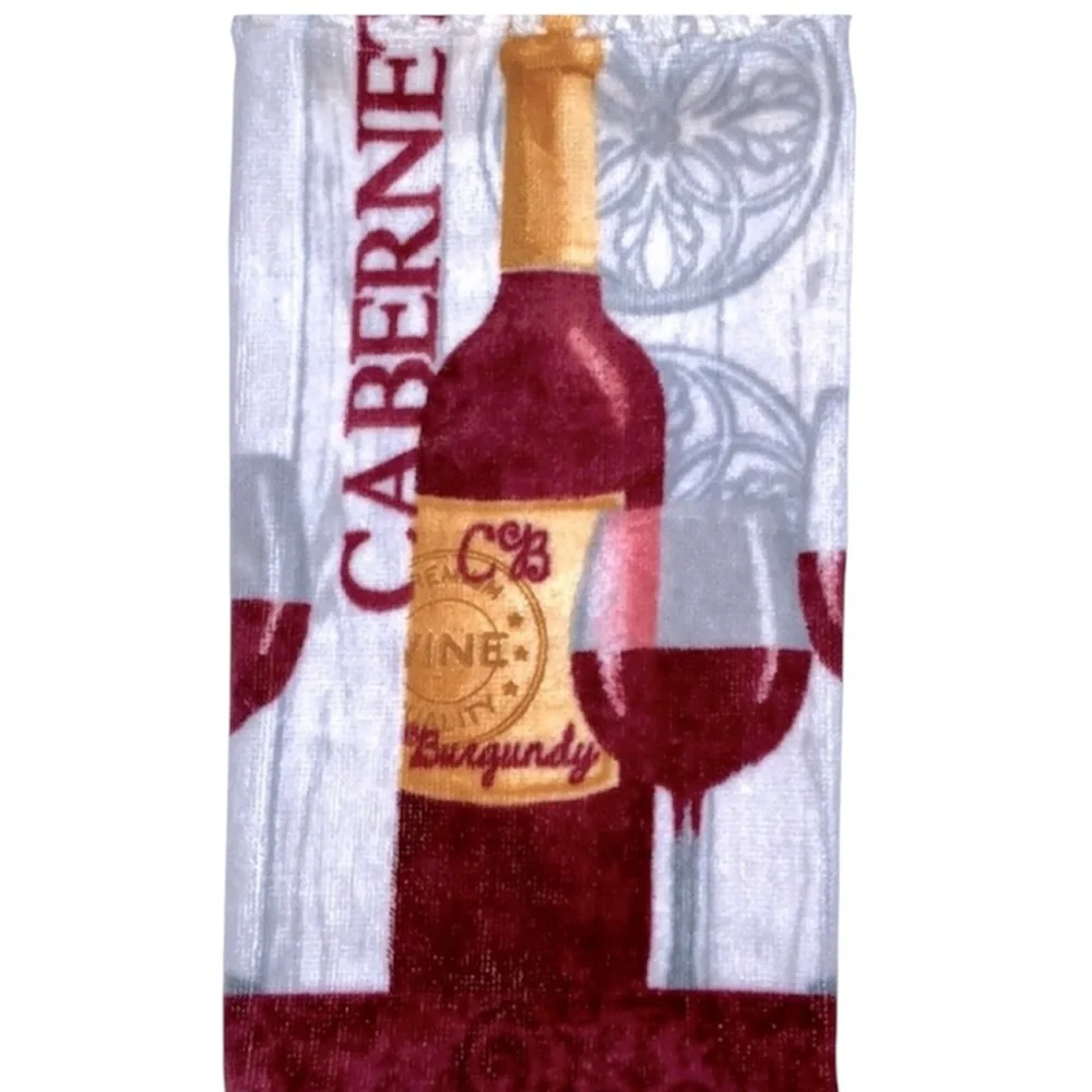 Hand Crafted Cabernet Wine Hanging Kitchen Towel with Burgundy and White Design